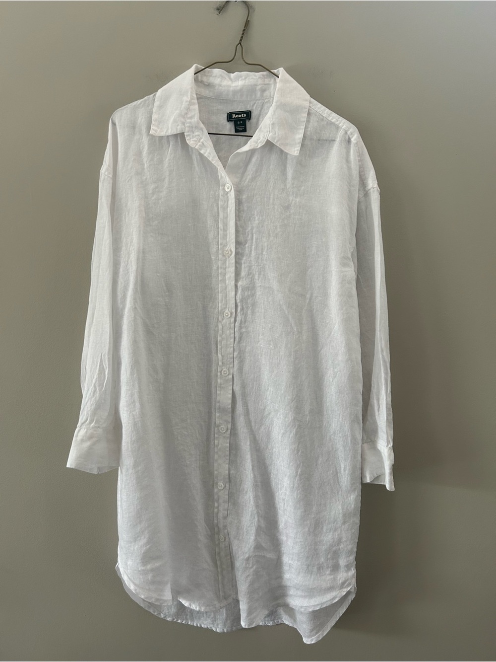 Roots White Linen Button-Front Relaxed Fit Shirt Dress - Picture 2 of 3